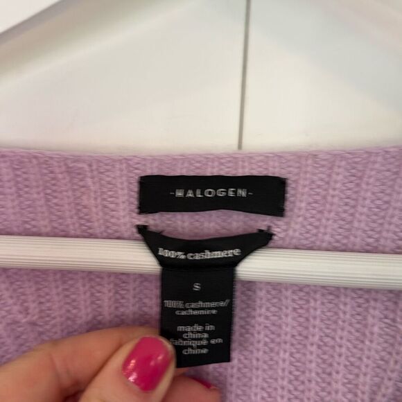 Halogen 100% cashmere purple ribbed vneck tie side sweater small - Picture 5 of 12